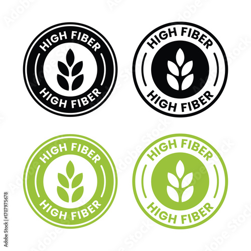 High fiber icon or High fiber label vector isolated in flat style. High fiber icon for product packaging design element. High fiber label for packaging design element.