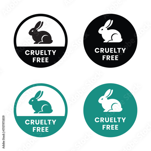 Cruelty free icon. vector set collection of not tested on animals like rabbit symbol. Bunny sign shows no harm to pets from cosmetic ingredients badge. Round web app ui mark stamp of skin care product