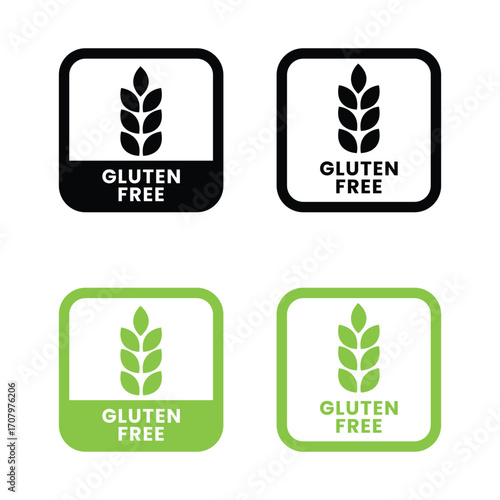 Gluten free Label Set. Gluten free icon set. Gluten free sign, logo, badge, icon, sticker, label, emblem, stamp, symbol, black, line, flat vector, isolated illustration