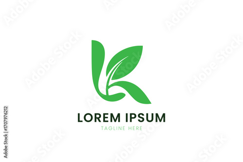 Minimalist green leaf letter k logo design idea simple nature organic eco-friendly brand identity