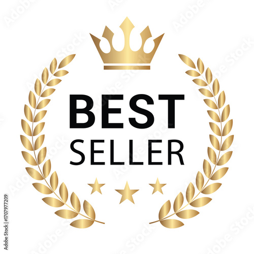 Best Seller 2025 or Gold Best Seller 2026 Label Vector , Premium Product Badge for Top Sales Recognition. Easily Resize & Editable