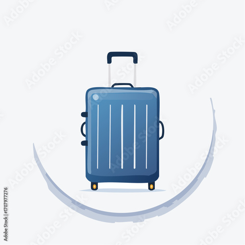 A stylized illustration of a blue travel suitcase with a retractable handle ready for a journey