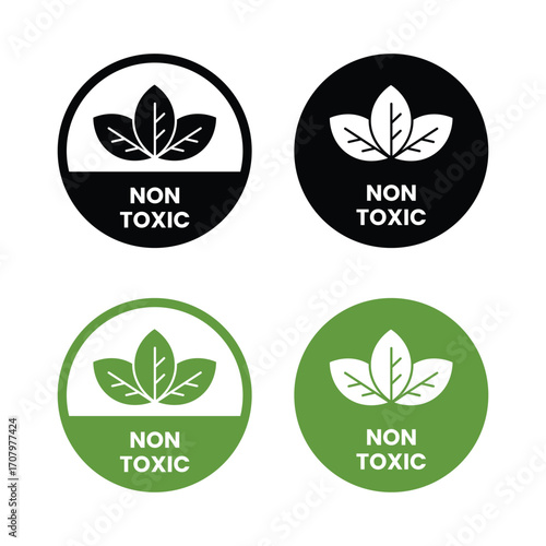 Eco Friendly Non Toxic Vector Label Set.  Non Toxic icon set.  Non Toxic sign, logo, badge, icon, sticker, label, emblem, stamp, symbol, black, line, flat vector, isolated illustration