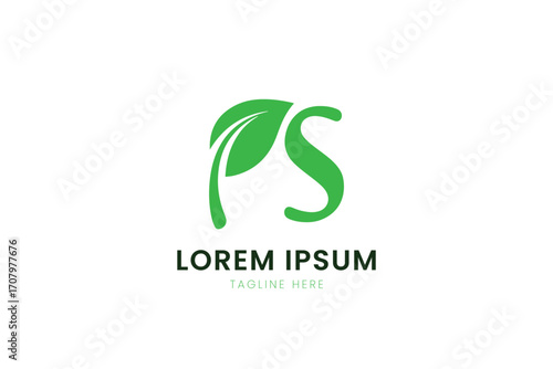 Minimalist green ps letter logo with leaf design fresh nature inspired branding and symbolism