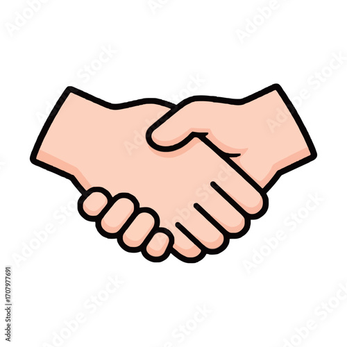 Isolated cartoon illustration of a firm handshake between two people, symbolizing a business agreement or trust.
