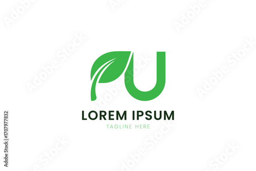 Minimalist green pu logo with leaf element and placeholder text