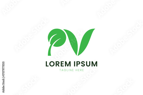 Modern minimalist green leafy pv logo design on for eco-friendly brands
