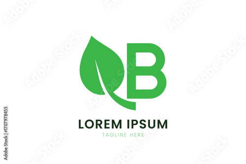 Minimalist green leaf and letter b logo design for eco-friendly brands and businesses