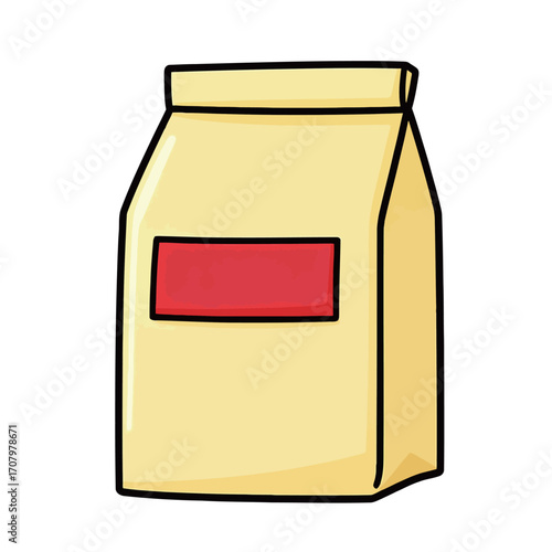 Isolated cartoon illustration of a plain paper bag or pouch, a versatile container for various products.