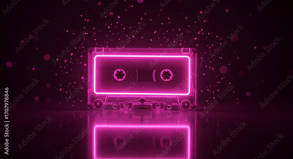 Obraz premium Neon Glowing Cassette Tape with Retro Vibes