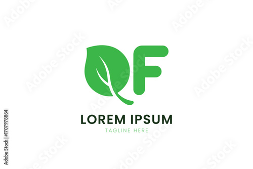 Modern minimalist green leaf and letter f logo design for eco-friendly brands