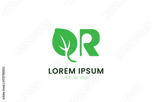Minimalist green leaf letter r logo design fresh organic natural brand identity symbol