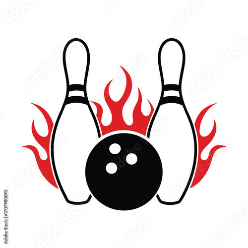Bowling Ball and Pins with Flames Icon