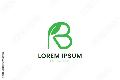 Minimalist green leafy alphabet letter b logo design for branding and identity