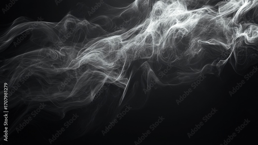Obraz premium Abstract wispy smoke patterns on a black background, fine translucent white particles,