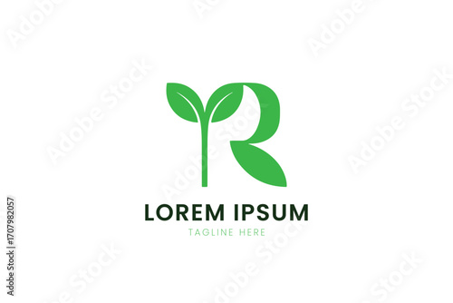 Minimalist green leafy letter r logo design elegant nature inspired company branding