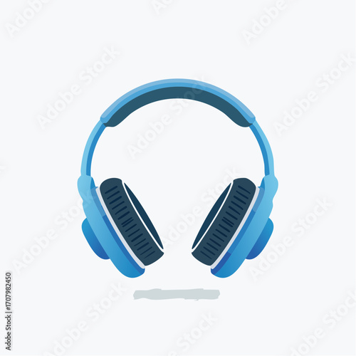 Artistic rendering of blue over-ear headphones against a plain white background for listening