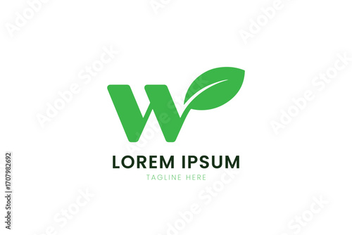 Modern green letter w logo design with leaf symbol for eco friendly business