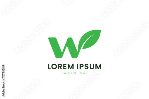 Minimalist green letter w logo with leaf element subtle brand identity for eco-conscious businesses