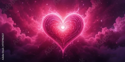 Galactic Heart  A Vast Pink and Red Blend, Decorated with Stardust Trails   Abstract Galaxy Illustration