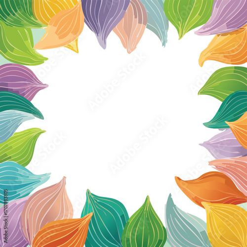 An artistic frame of colorful, hand-drawn leaves with detailed line art. This vibrant and creative border is perfect for blog headers, social media templates, or spring event flyers.