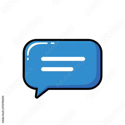 A simple, blue cartoon speech bubble with white lines inside, representing chat, conversation, messaging, and communication in digital and social media contexts.