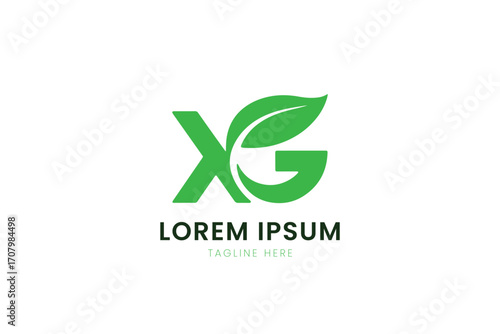 Minimalist green logo design featuring intertwined letters x and g with a leaf element