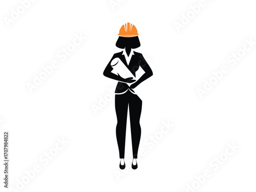 Vector silhouette of an engineer flat design for industrial and technical work symbols