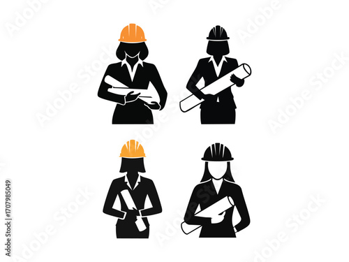 Vector silhouette of an engineer technical work symbols