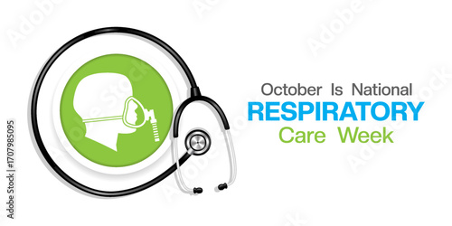 October is National Respiratory Care Week. Human and Stethoscope. Suitable for posters, banners and social media. White background.