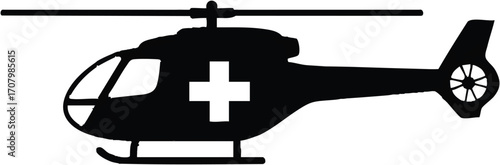 Silhouette of an Emergency Medical Helicopter with a White Cross Emblem on the Side