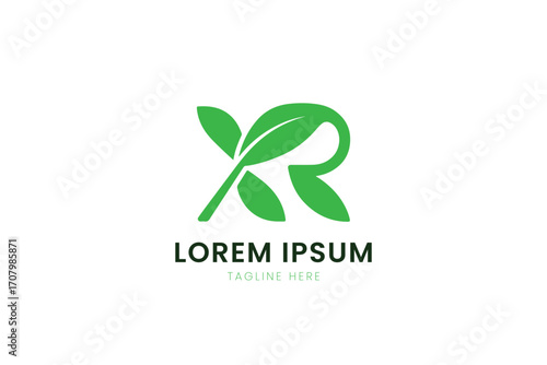 Minimalist green leaf logo design abstract symbol for organic eco brand identity