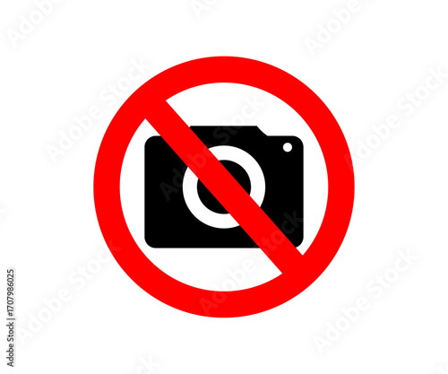 No cameras allowed icon. Red prohibition no camera sign. No taking pictures, no photography sign vector design and illustration.