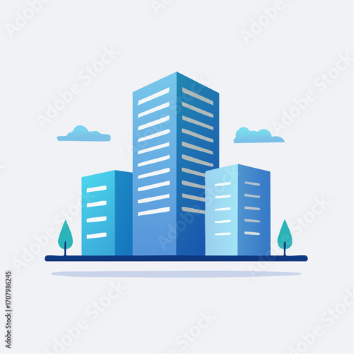 Depiction of Contemporary Metropolis Architecture Featuring Blue Gradient Buildings and Accents