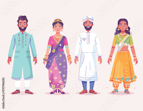 Indian People Character Set in Ethnic Wear