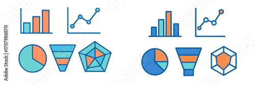 Set of diverse data visualization charts and graphs for business analytics, financial reporting, and market analysis presentations