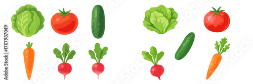 Vibrant watercolor style fresh vegetables set for healthy eating and cooking ingredients on a clean white background