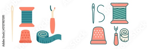 Assortment of essential sewing tools and tailoring accessories for textile craft, fashion design, and DIY projects