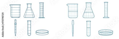 Collection of essential laboratory glassware and scientific research equipment for chemistry and biology experiments