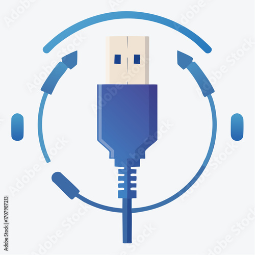 Digital Data Transfer Icon: USB Connection Symbol with Circular Flow and Arrows