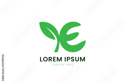 Modern green leaf and letter e logo design minimalist nature inspired corporate identity