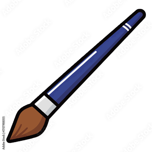 A simple and elegant cartoon vector illustration of a blue-handled paintbrush with a brown tip, representing art, creativity, painting, and education.