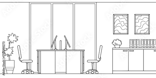 Office graphic black white interior sketch illustration vector 