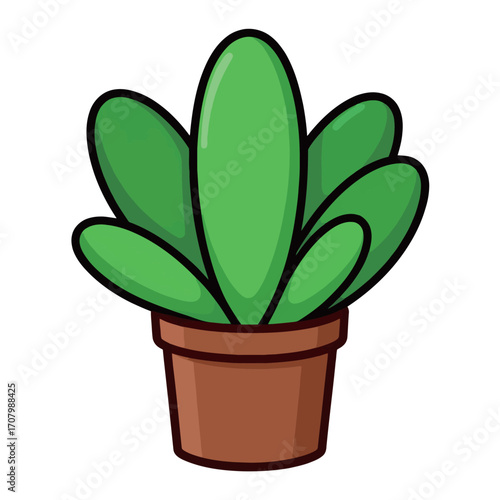 A cute and simple cartoon illustration of a green potted succulent plant, perfect for nature, gardening, or home decor concepts.