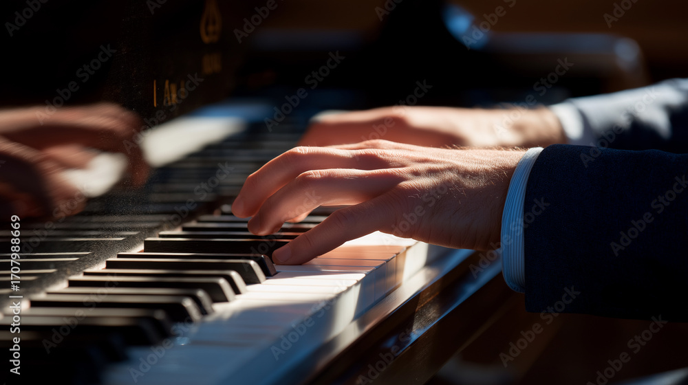 Obraz premium Dazzling Pianist Fingers in Motion at the Piano