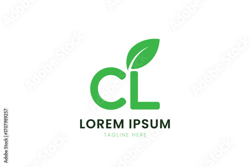 Minimalist green cl logo with leaf accent and placeholder text perfect for eco-friendly brands