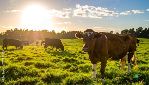 Cows grazing in a field at sunset (2)