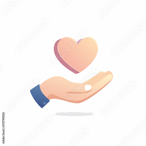 Gentle hand cupping a floating heart symbolizing care and compassion in a clean design