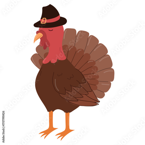 Turkey hand drawn character on a white. Thanksgiving Day mascot vector illustration.
