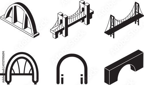 Bridge Icons Vector Set Showcasing Architectural Designs for Infrastructure and Landmark Representation